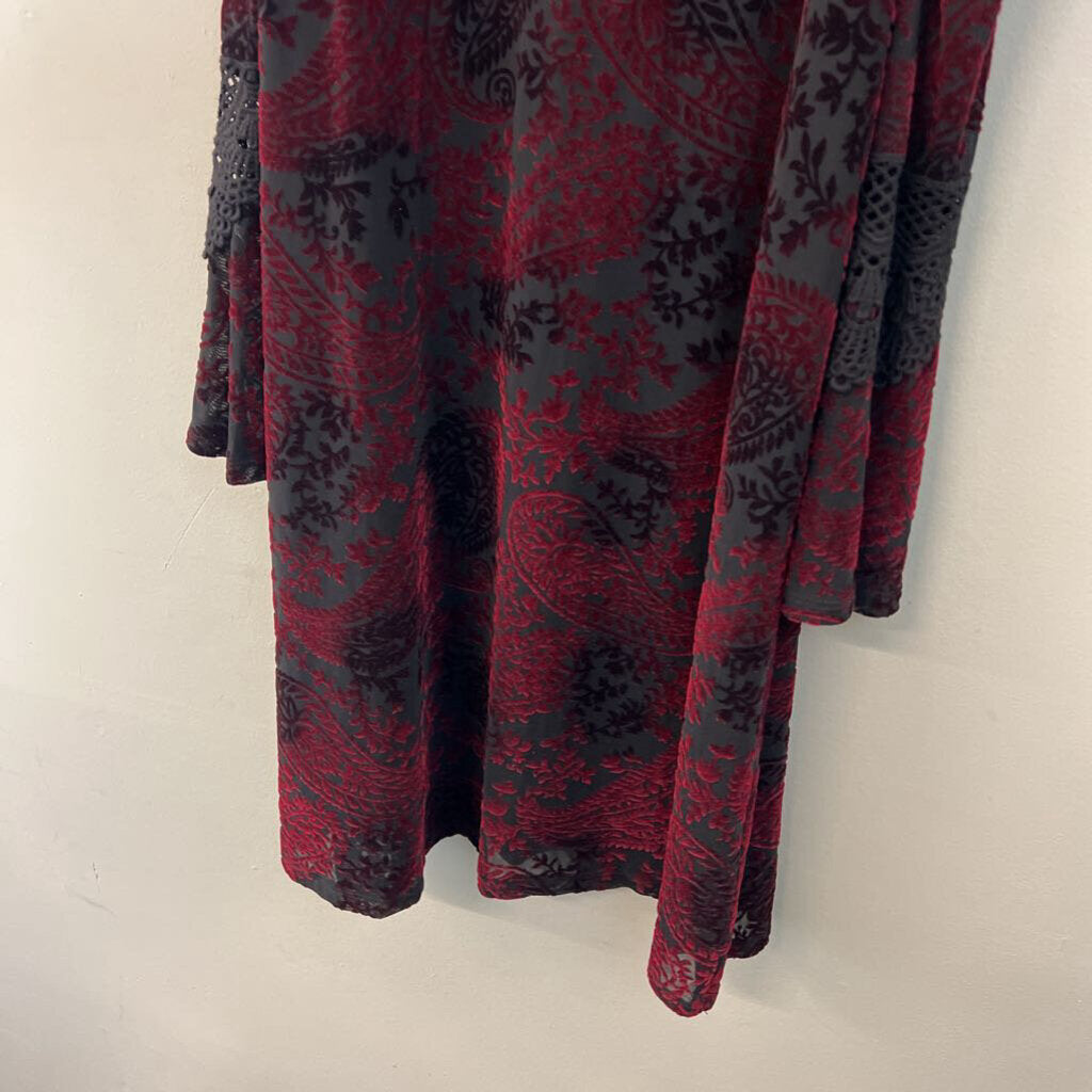 Mystree Black/ Burgundy Velvet Print Long Sleeve Dress Small