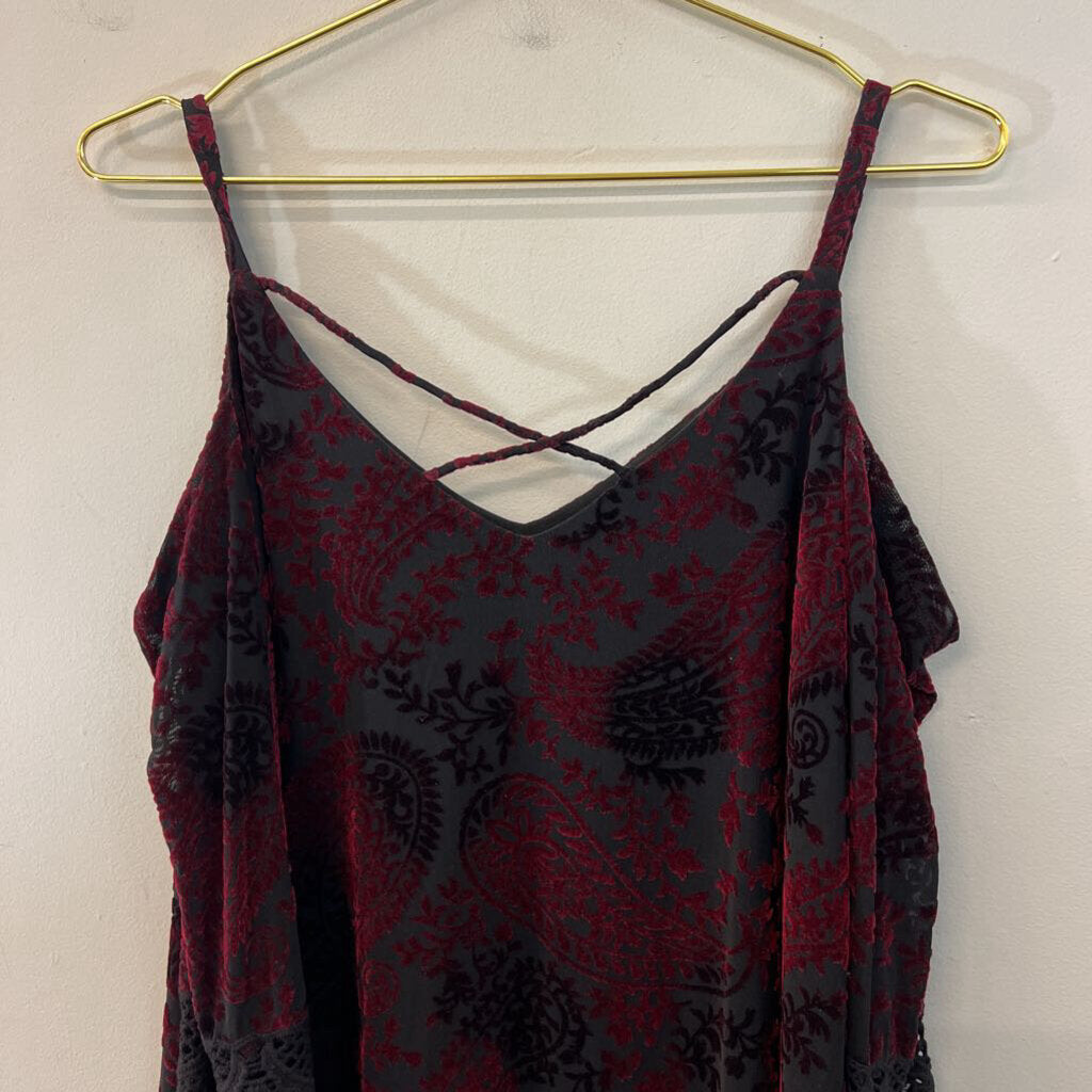 Mystree Black/ Burgundy Velvet Print Long Sleeve Dress Small