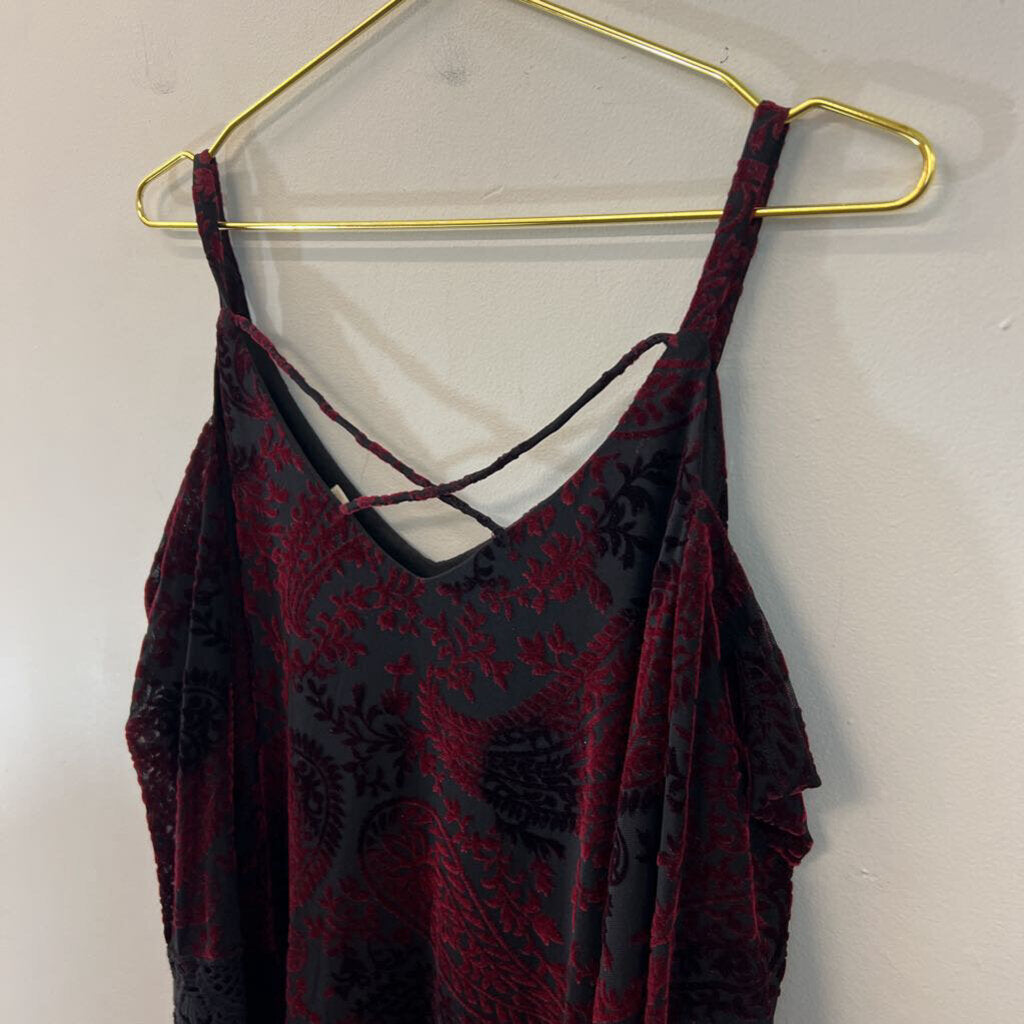 Mystree Black/ Burgundy Velvet Print Long Sleeve Dress Small