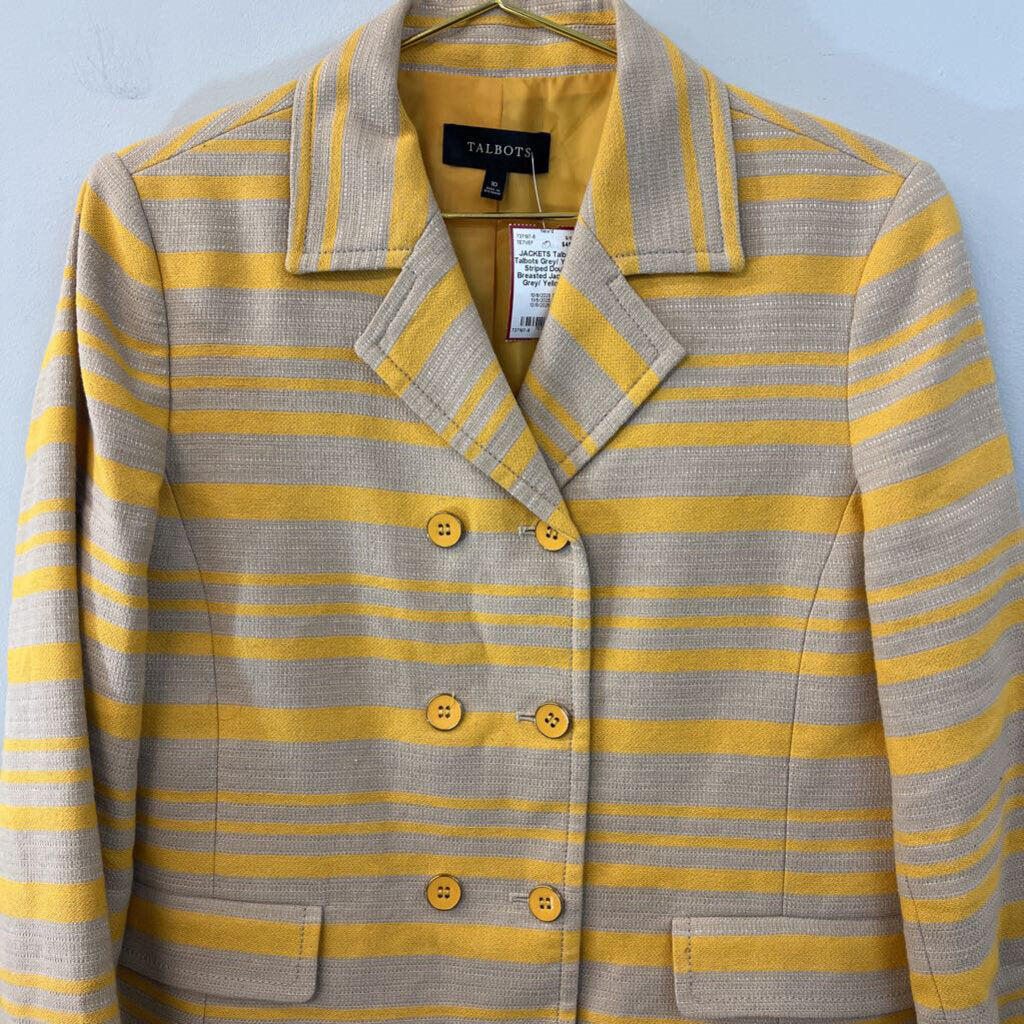 Talbots Grey/ Yellow Striped Double Breasted Jacket 10