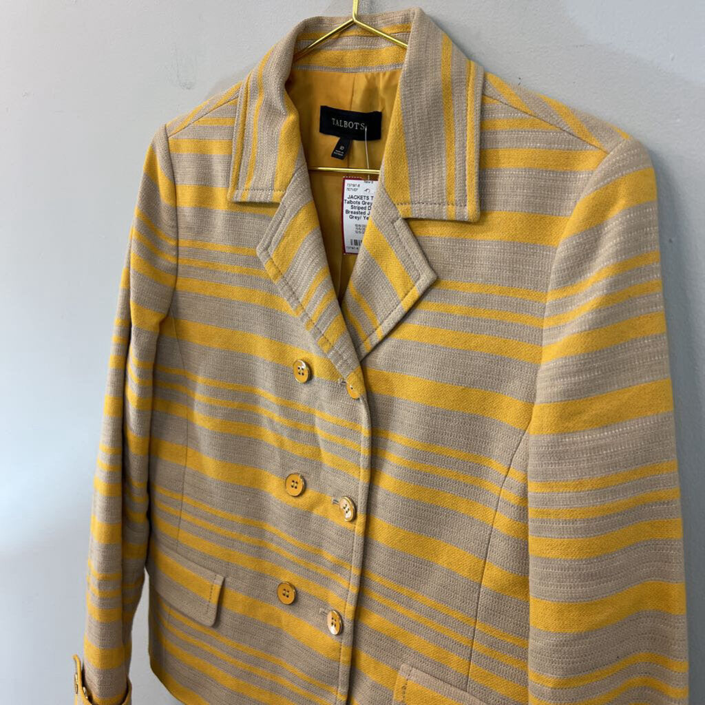 Talbots Grey/ Yellow Striped Double Breasted Jacket 10