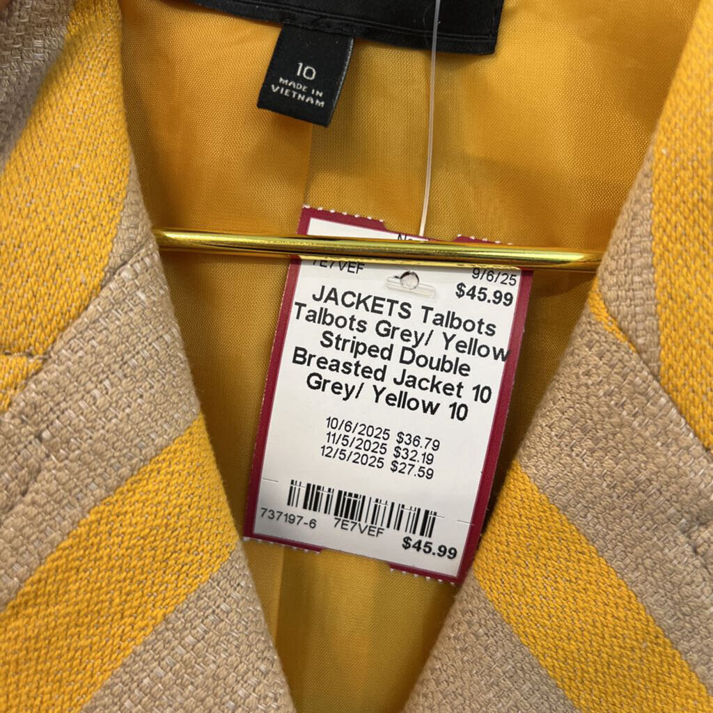 Talbots Grey/ Yellow Striped Double Breasted Jacket 10
