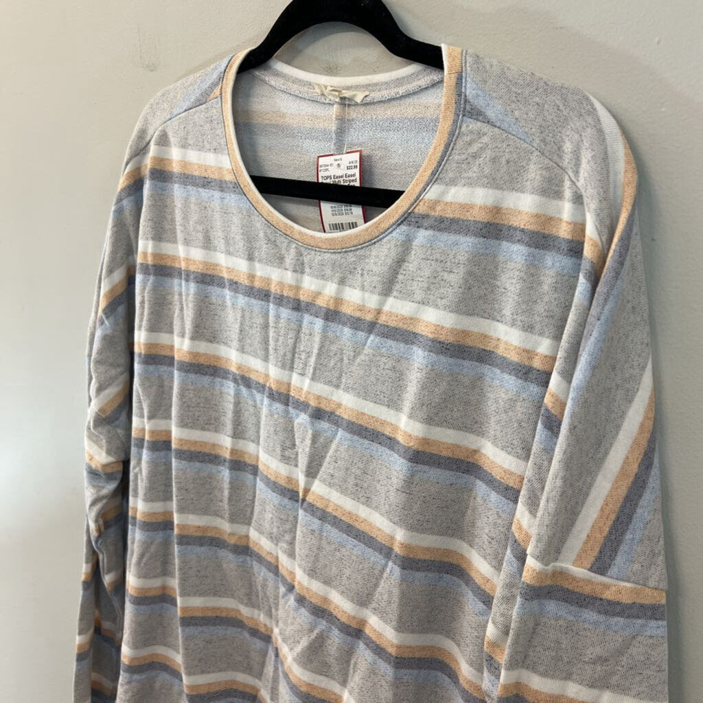 Easel Grey/ Multi Striped Long Sleeve Top Large