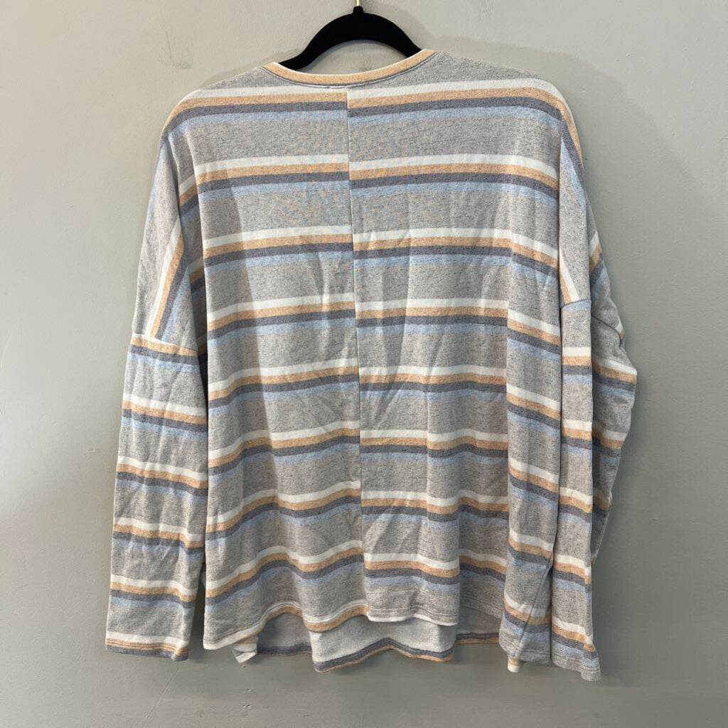 Easel Grey/ Multi Striped Long Sleeve Top Large