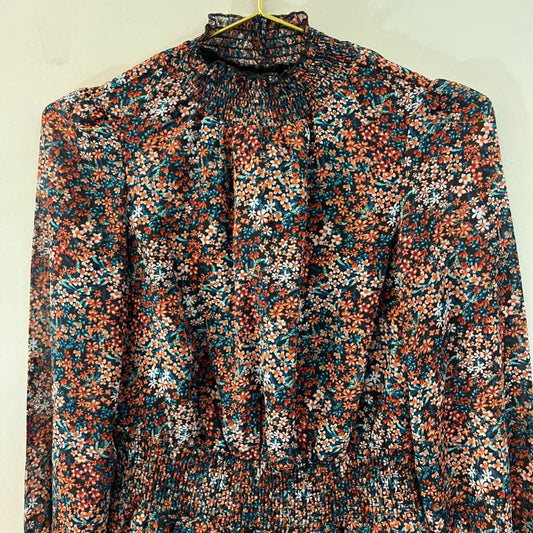 Japna Black/ Multi Flower Print Long Sleeve Mock Neck Top Extra Small