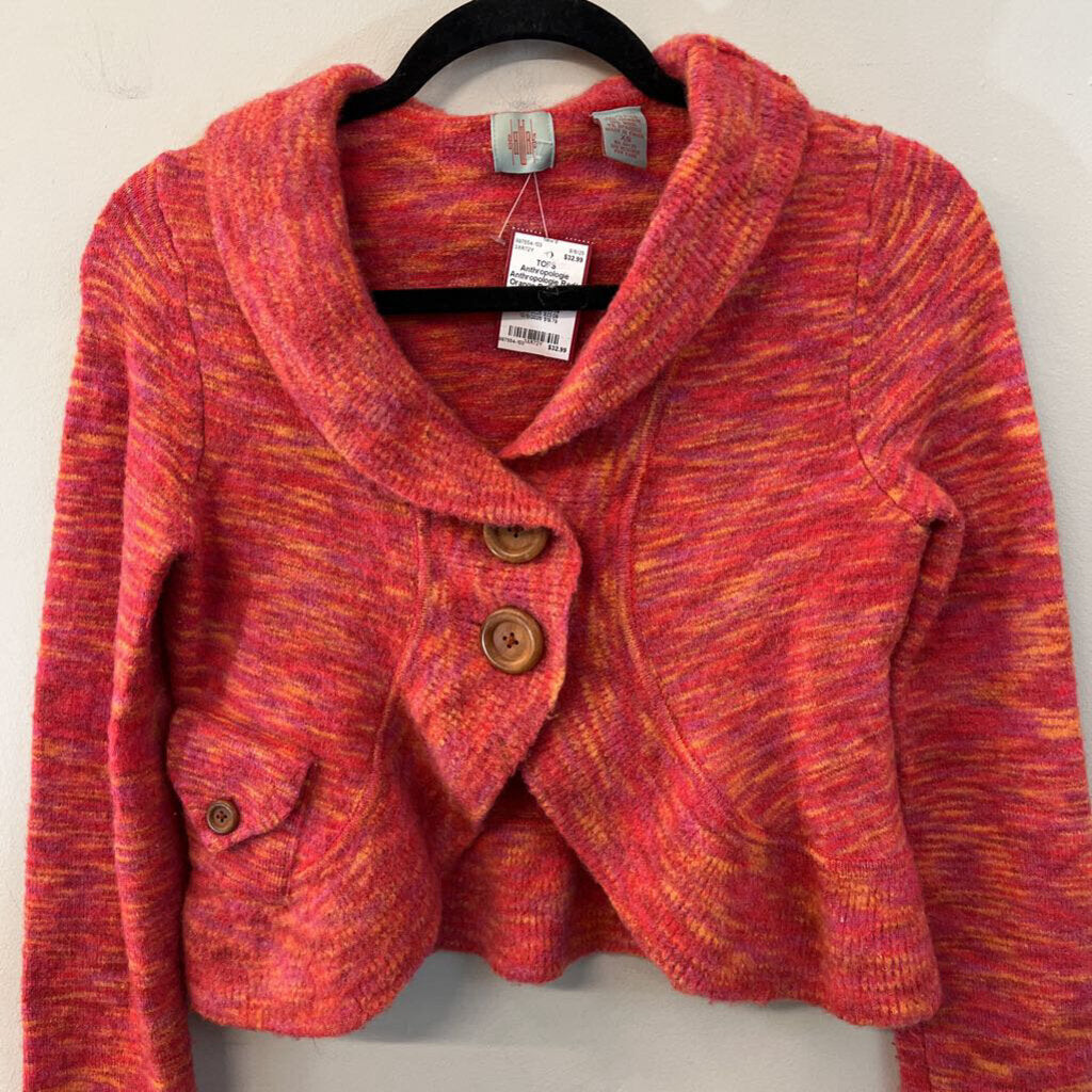 Anthropologie Red/ Orange Bell Sleeve Cropped Cardigan Sweater Extra Small