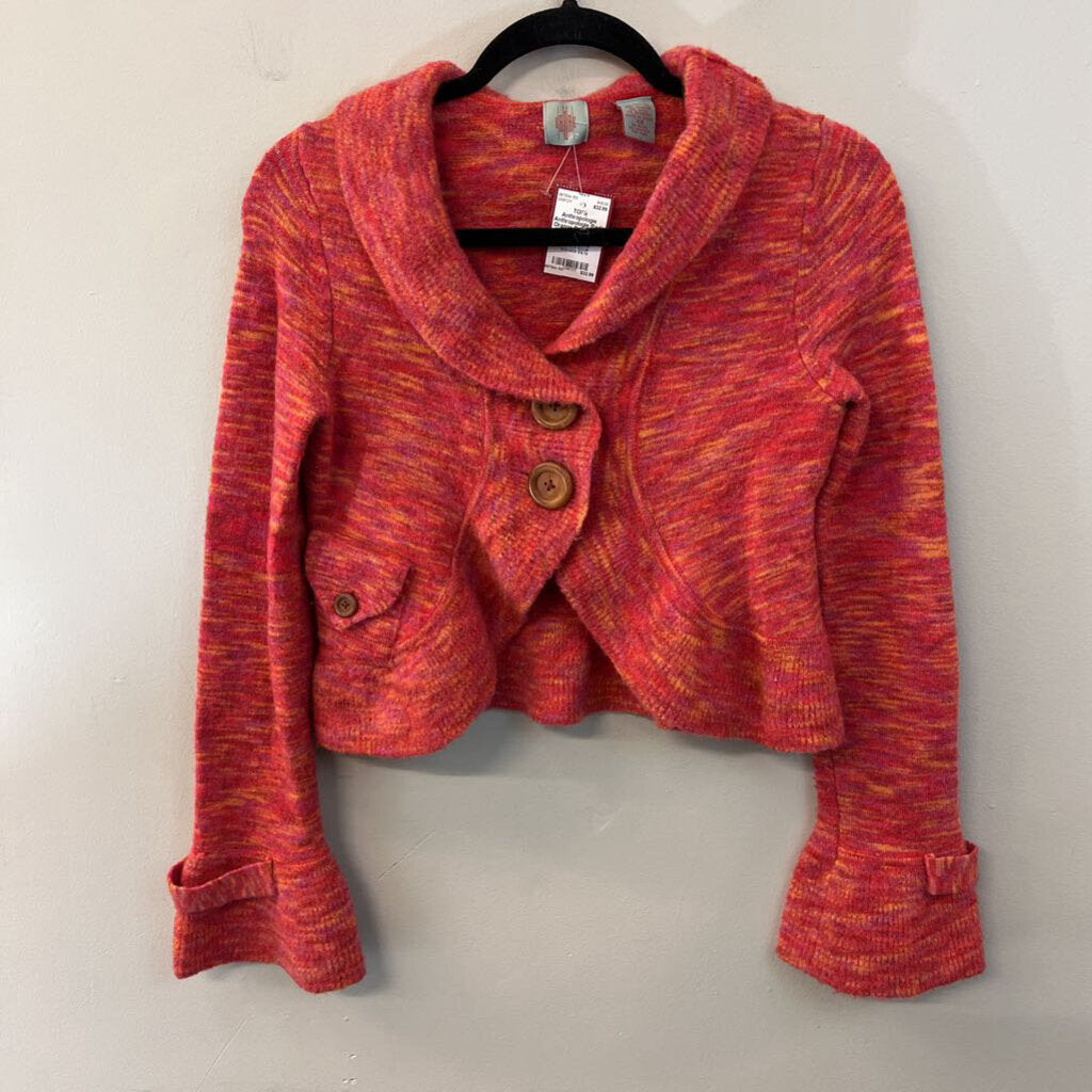 Anthropologie Red/ Orange Bell Sleeve Cropped Cardigan Sweater Extra Small