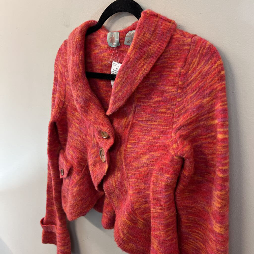 Anthropologie Red/ Orange Bell Sleeve Cropped Cardigan Sweater Extra Small