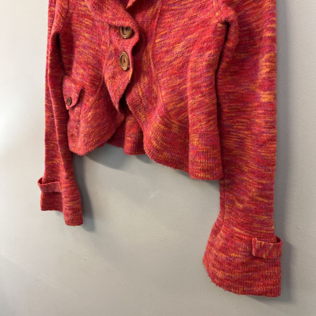 Anthropologie Red/ Orange Bell Sleeve Cropped Cardigan Sweater Extra Small
