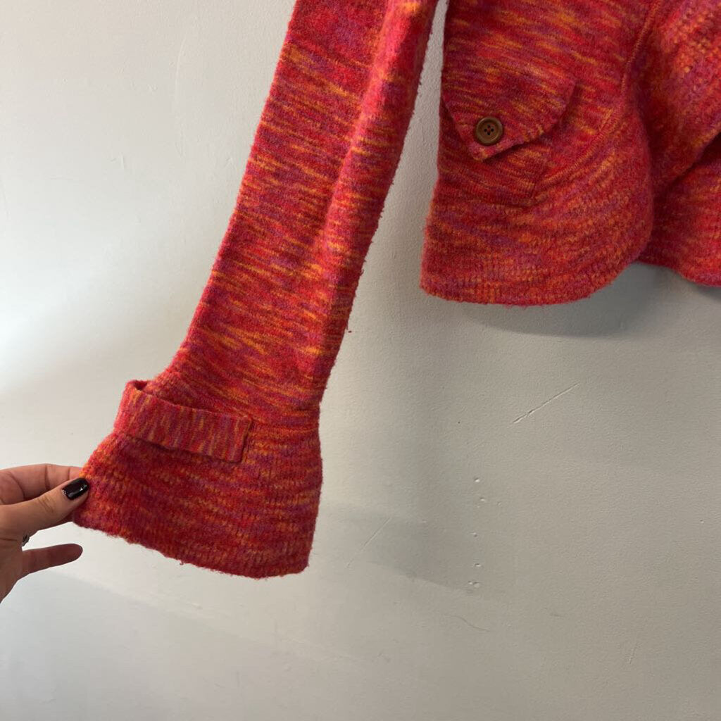 Anthropologie Red/ Orange Bell Sleeve Cropped Cardigan Sweater Extra Small