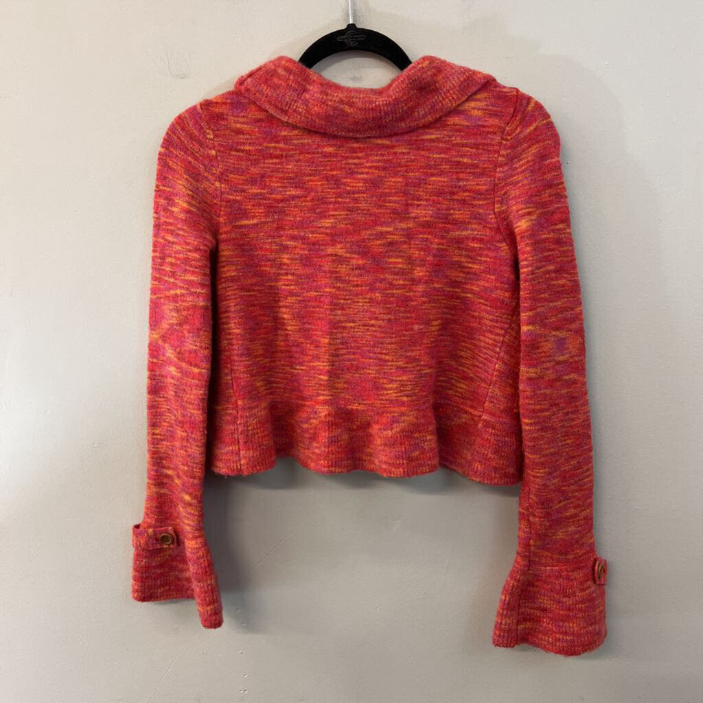 Anthropologie Red/ Orange Bell Sleeve Cropped Cardigan Sweater Extra Small