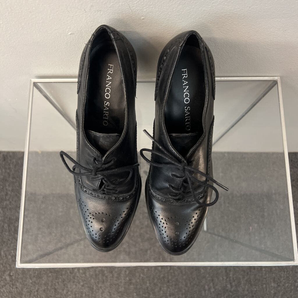 Franco Sarto Black Leather Bridget Lace Up Booties 7.5