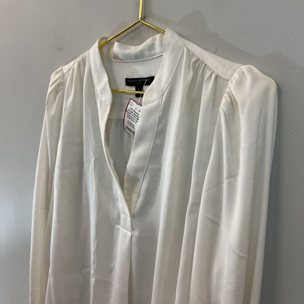 Banana Republic White Silky Long Sleeve Top Small