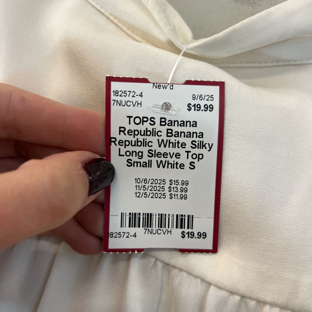 Banana Republic White Silky Long Sleeve Top Small