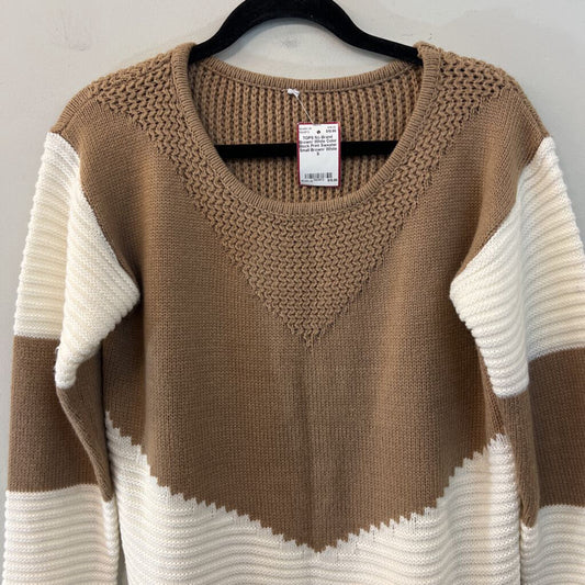 Brown/ White Color Block Print Sweater Small