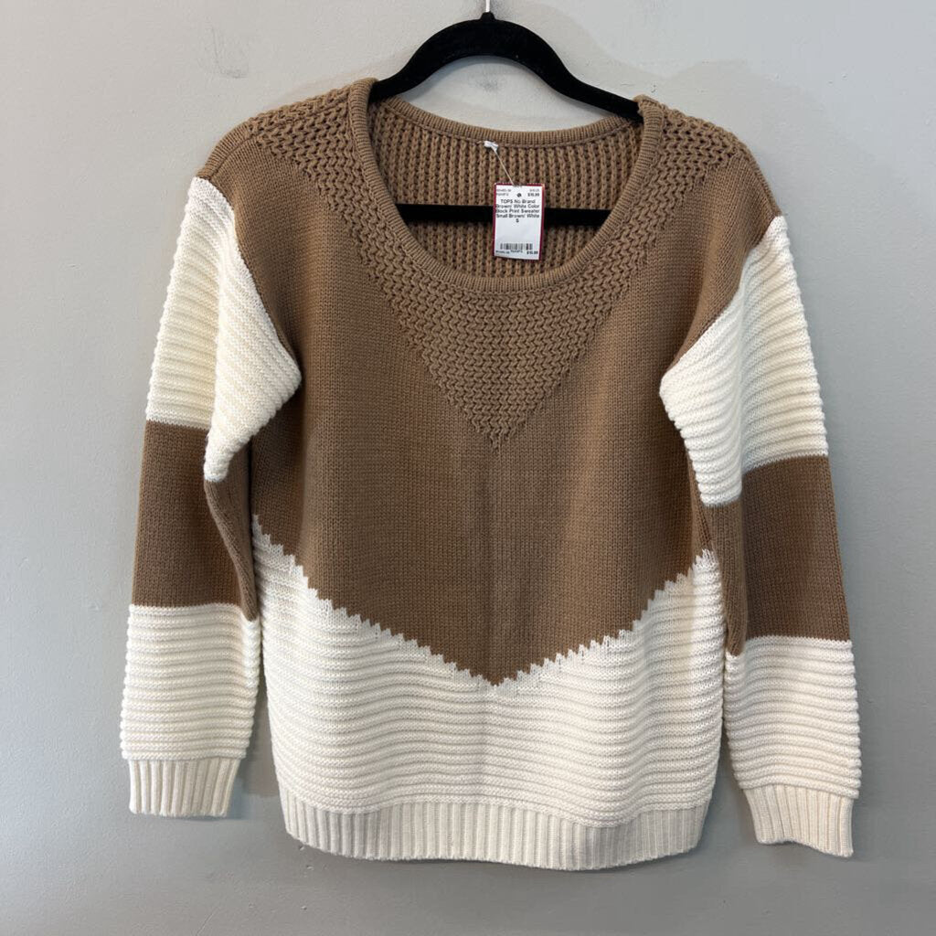 Brown/ White Color Block Print Sweater Small