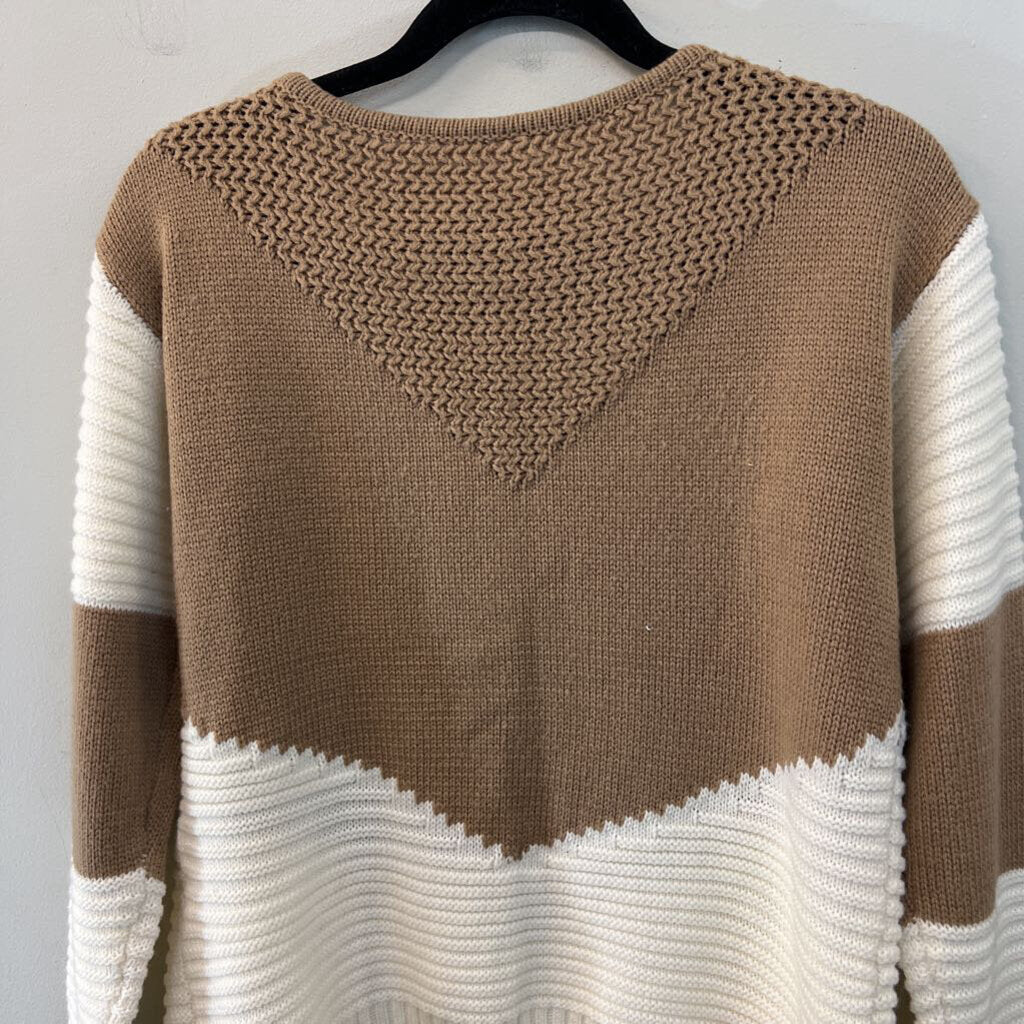 Brown/ White Color Block Print Sweater Small