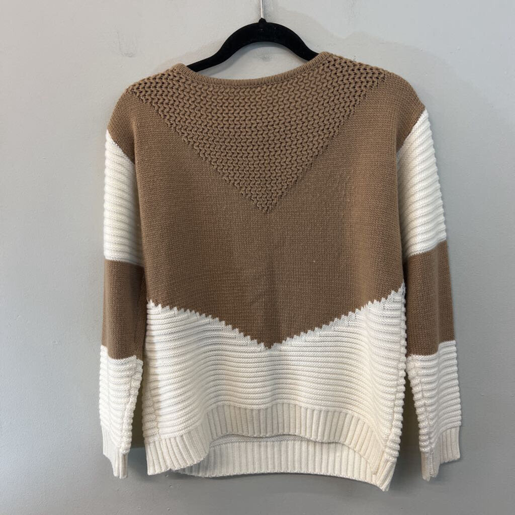 Brown/ White Color Block Print Sweater Small