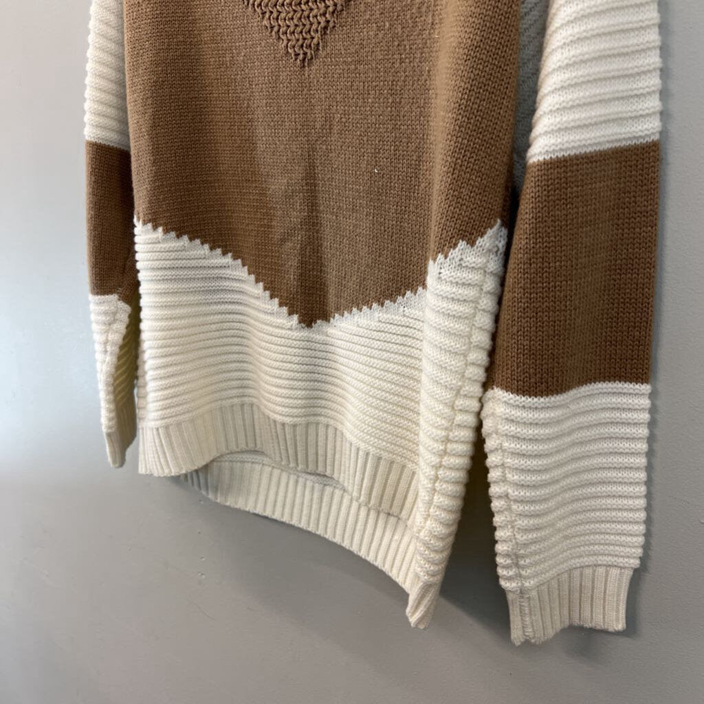Brown/ White Color Block Print Sweater Small