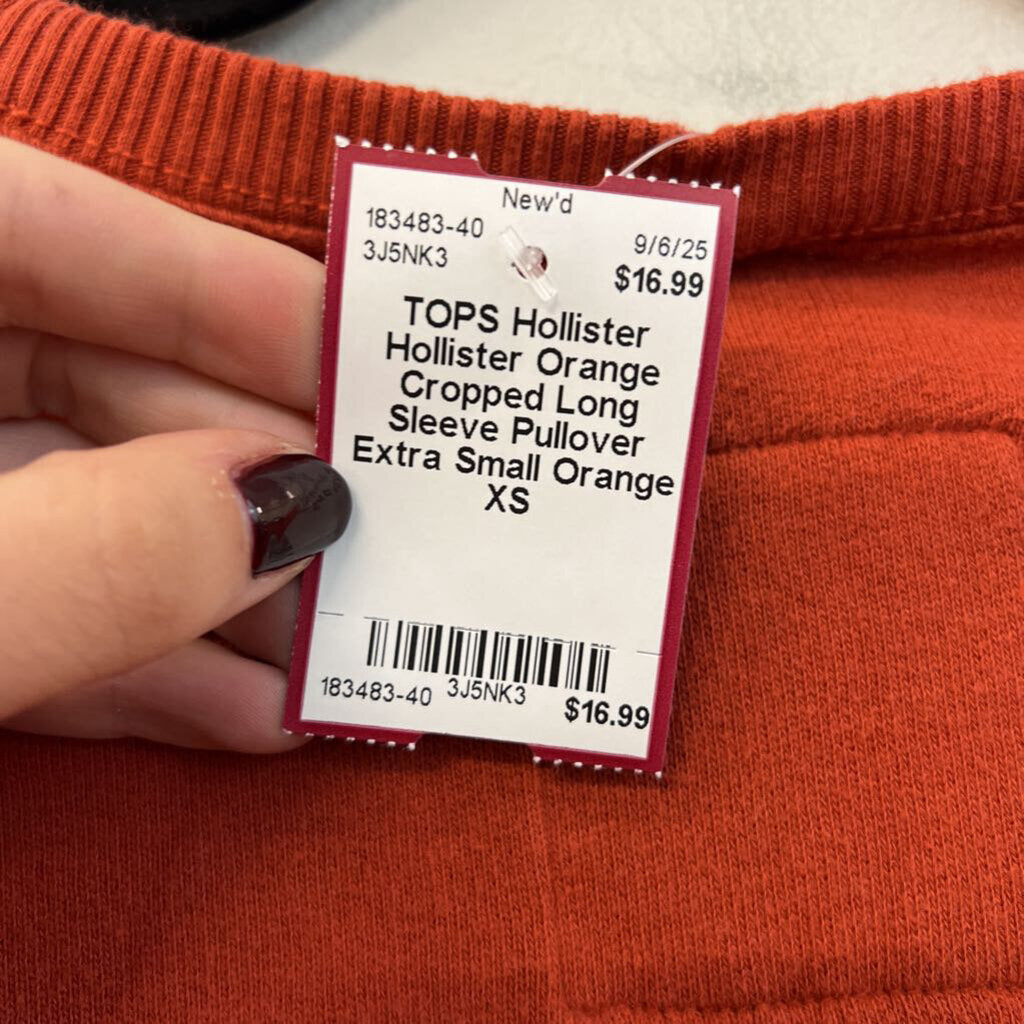 Hollister Orange Cropped Long Sleeve Pullover Extra Small