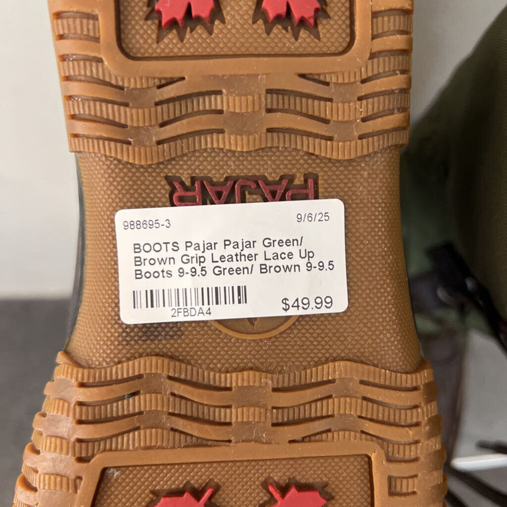 Pajar Green/ Brown Grip Leather Lace Up Boots 9-9.5
