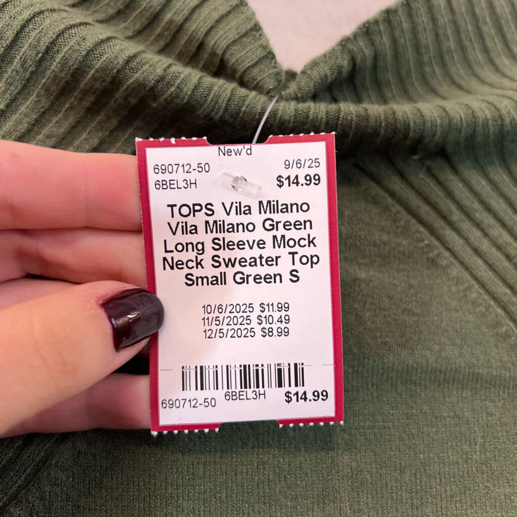 Vila Milano Green Long Sleeve Mock Neck Sweater Top Small
