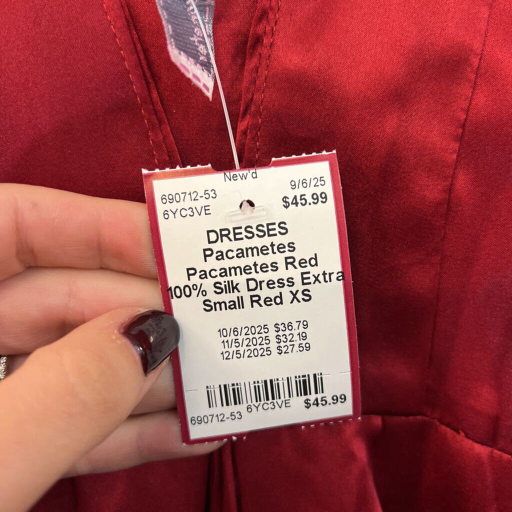 Pacametes Red 100% Silk Dress Extra Small