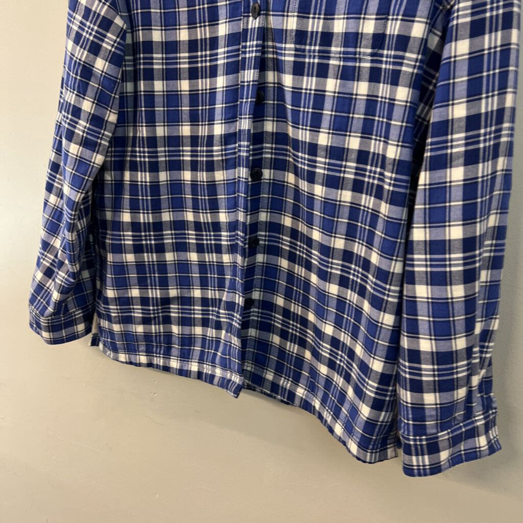 LL Bean White/ Blue Plaid Fleece Lined Long Sleeve Button Down Top Small