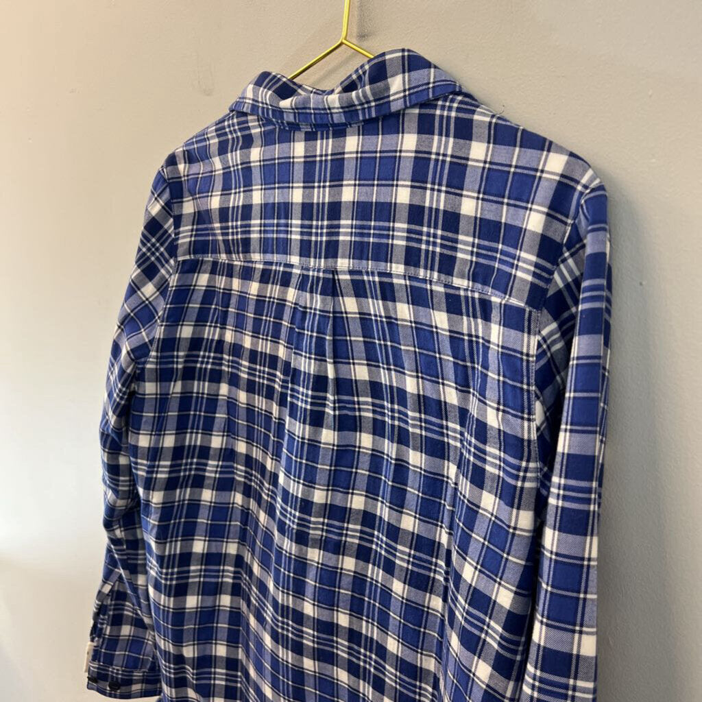 LL Bean White/ Blue Plaid Fleece Lined Long Sleeve Button Down Top Small