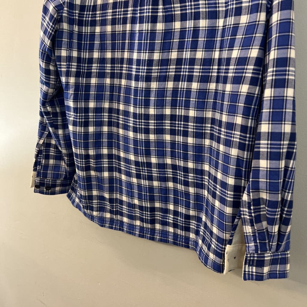 LL Bean White/ Blue Plaid Fleece Lined Long Sleeve Button Down Top Small
