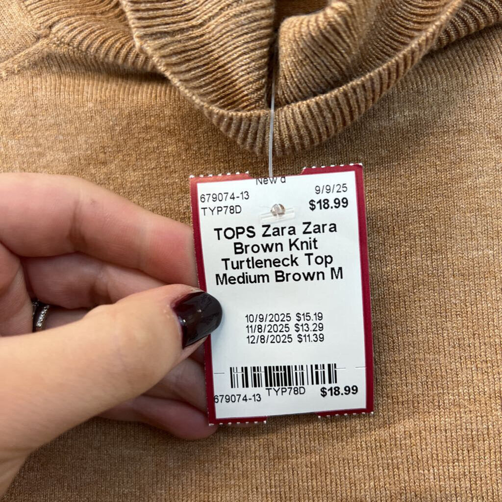 Zara Brown Knit Turtleneck Top Medium