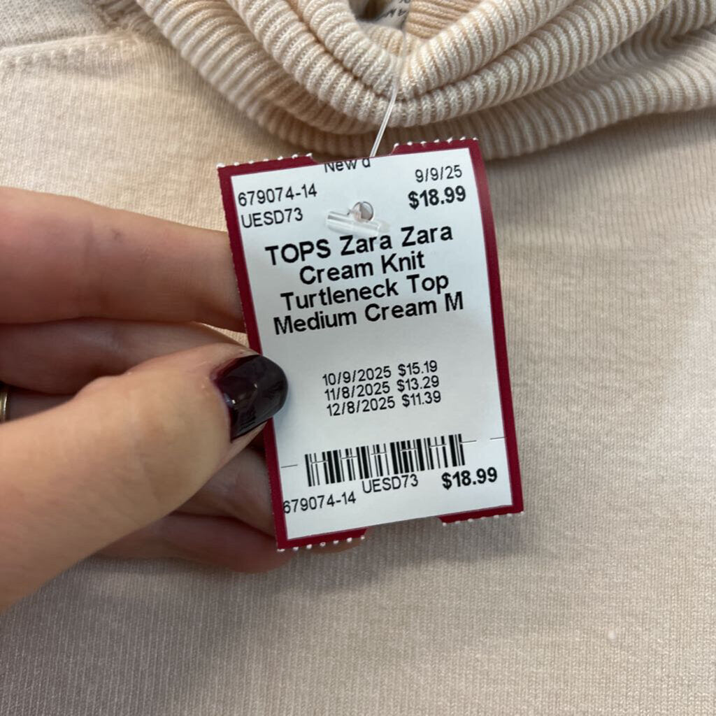 Zara Cream Knit Turtleneck Top Medium