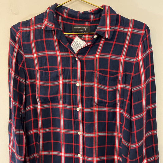 Banana Republic Navy/ Red Plaid Long Sleeve Button Down Top Small
