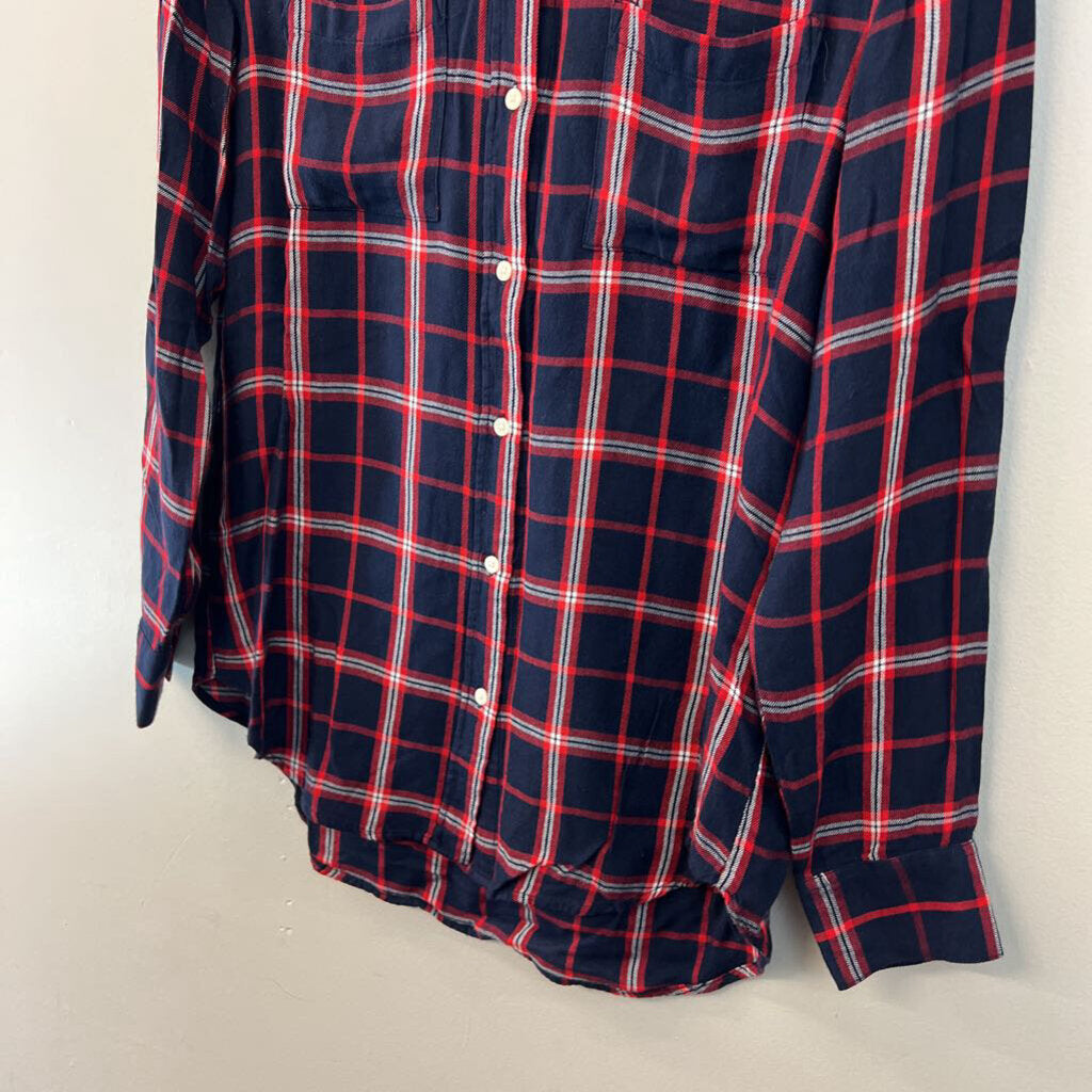 Banana Republic Navy/ Red Plaid Long Sleeve Button Down Top Small