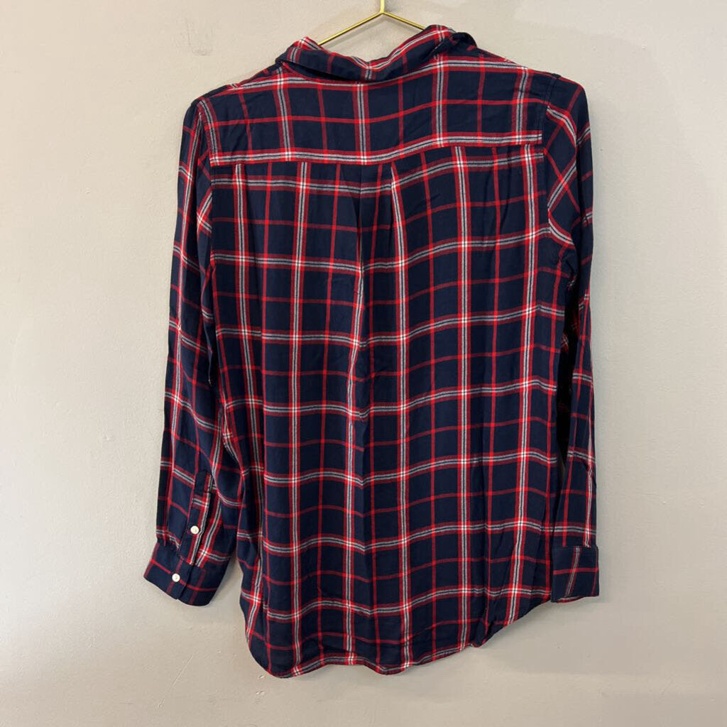 Banana Republic Navy/ Red Plaid Long Sleeve Button Down Top Small