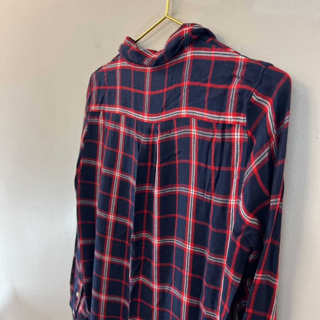Banana Republic Navy/ Red Plaid Long Sleeve Button Down Top Small