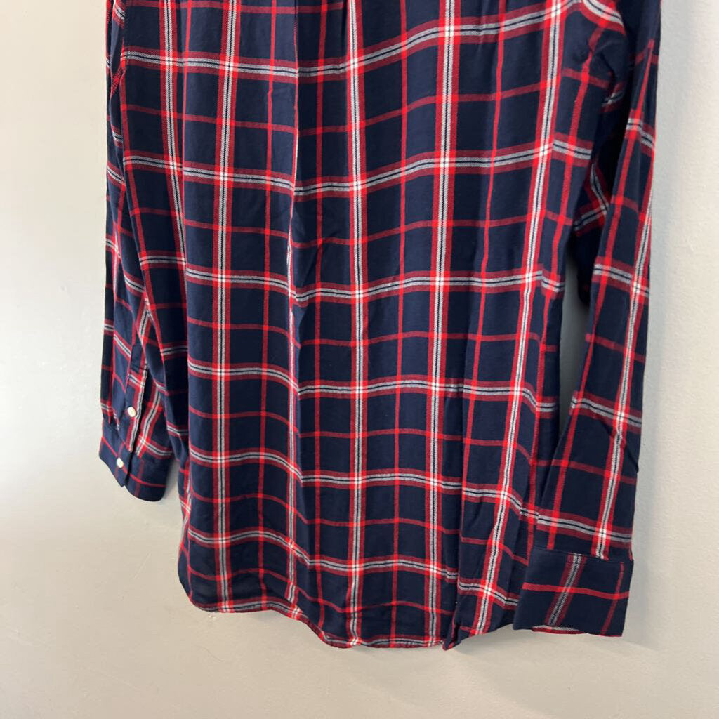 Banana Republic Navy/ Red Plaid Long Sleeve Button Down Top Small