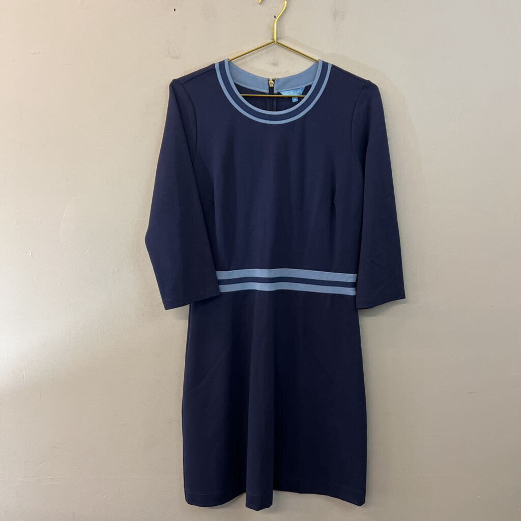 Draper James Navy/ Blue Trim Long Sleeve Dress Medium