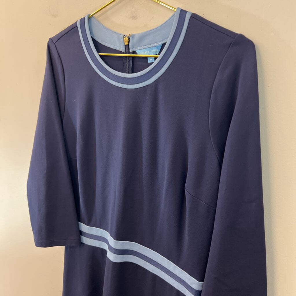 Draper James Navy/ Blue Trim Long Sleeve Dress Medium