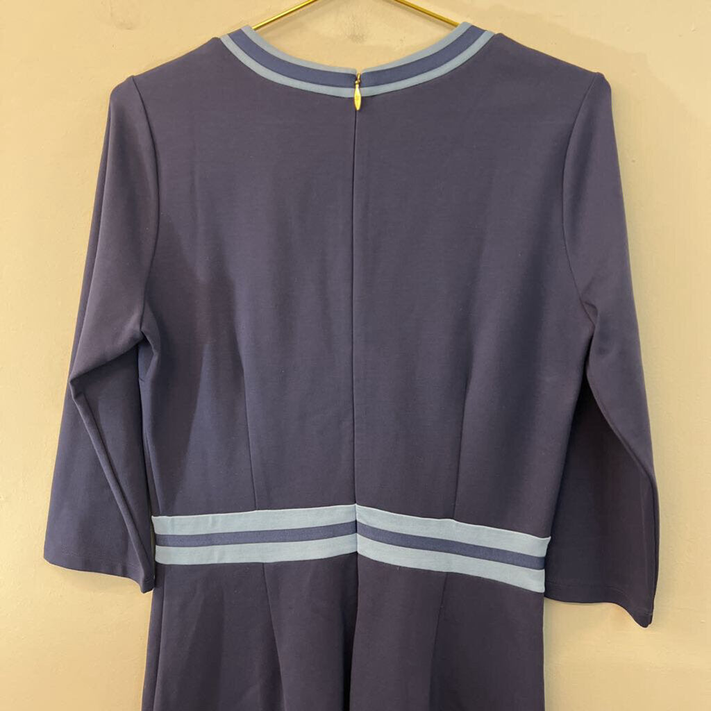 Draper James Navy/ Blue Trim Long Sleeve Dress Medium
