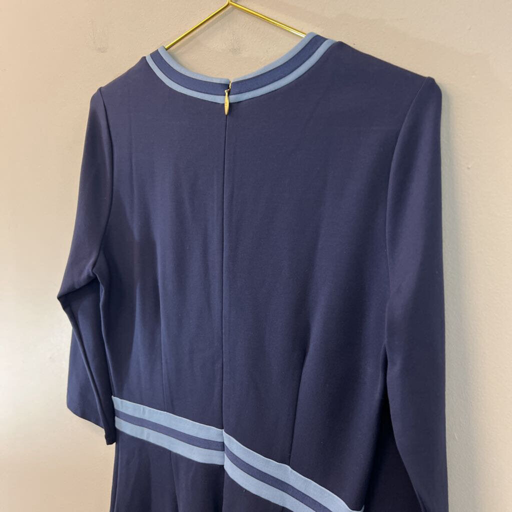Draper James Navy/ Blue Trim Long Sleeve Dress Medium