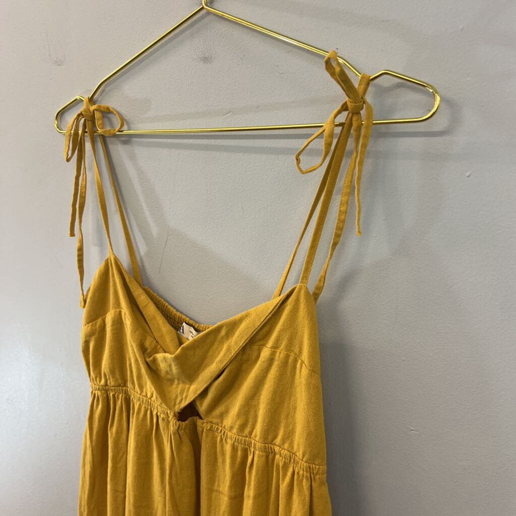 Zara Yellow Linen Blend Maxi Dress Medium