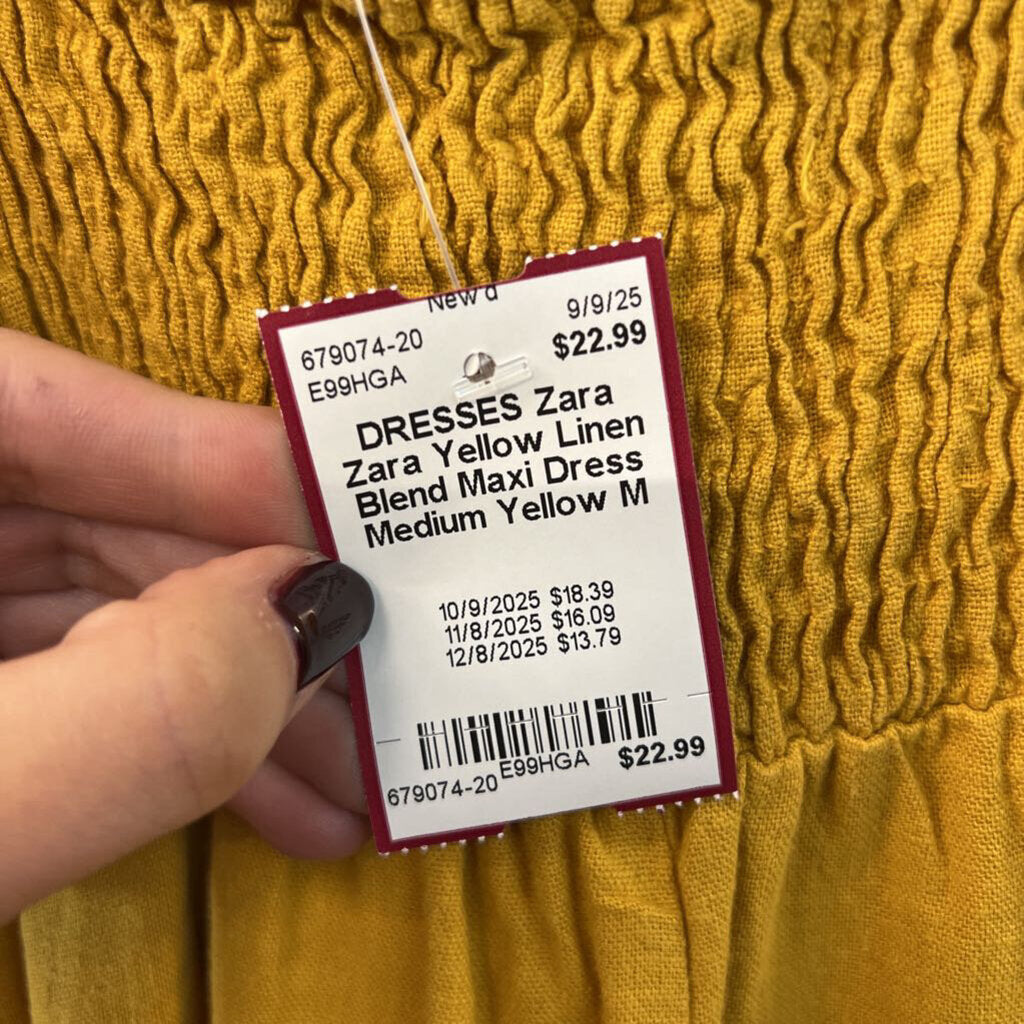 Zara Yellow Linen Blend Maxi Dress Medium
