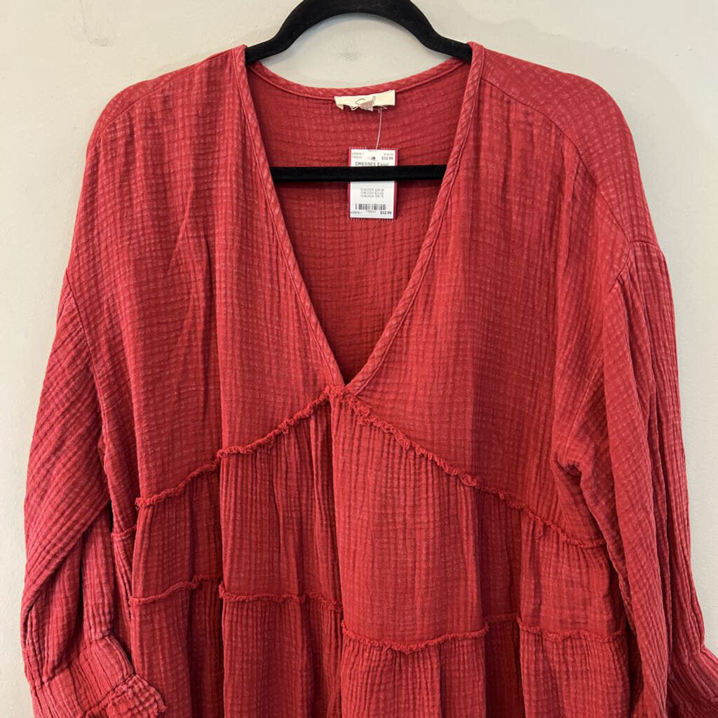 Easel Red Textured Long Sleeve Dress Large