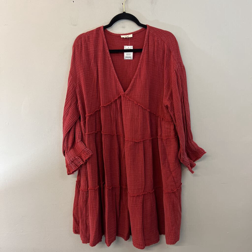 Easel Red Textured Long Sleeve Dress Large