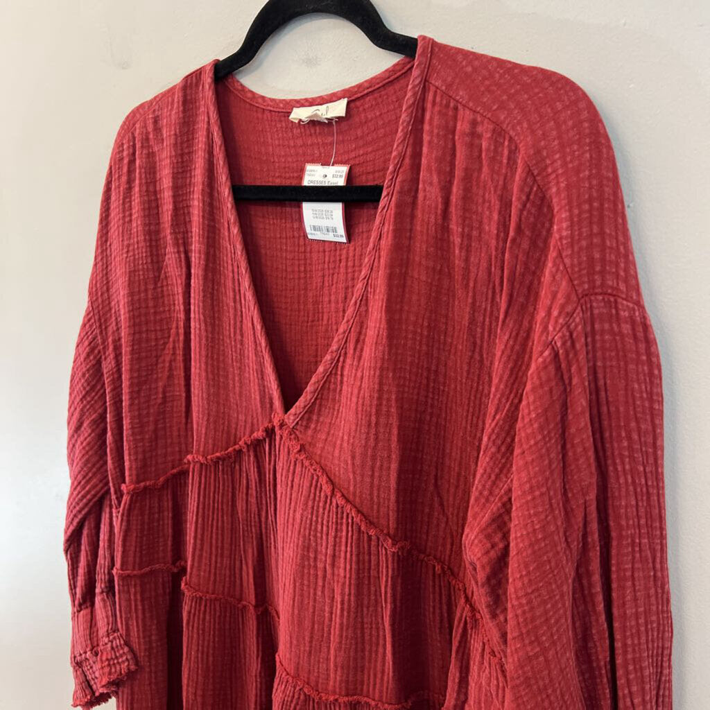 Easel Red Textured Long Sleeve Dress Large