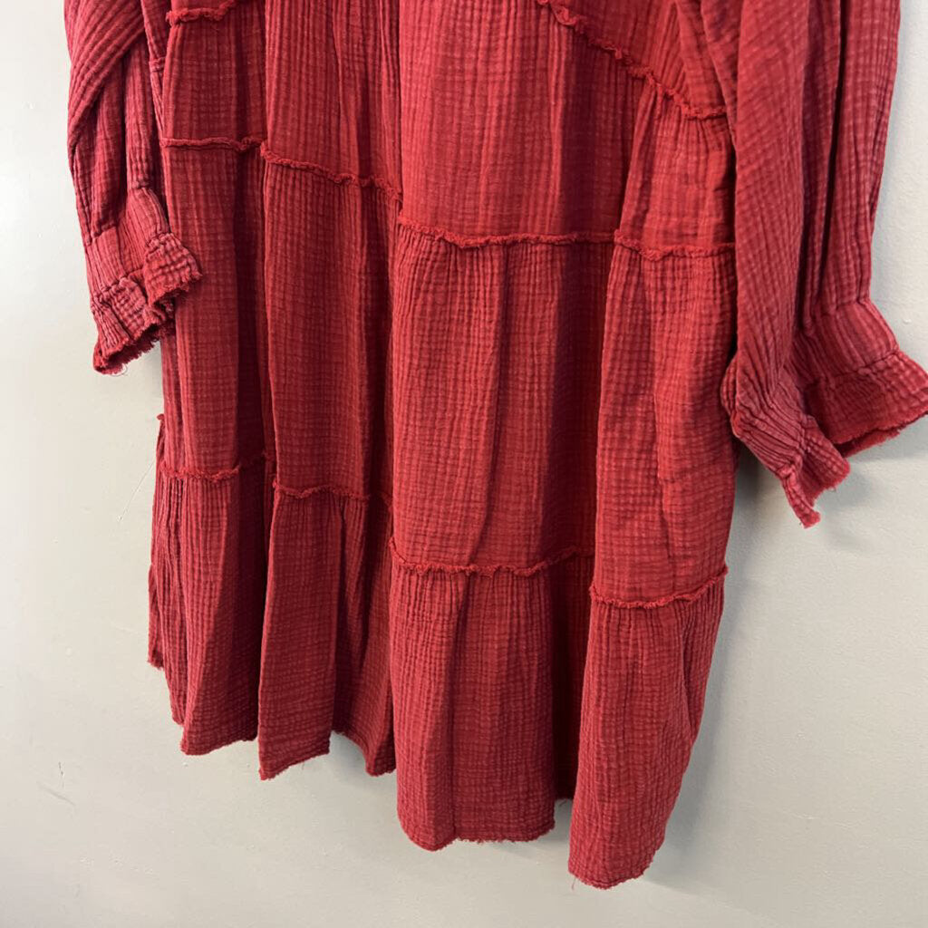 Easel Red Textured Long Sleeve Dress Large