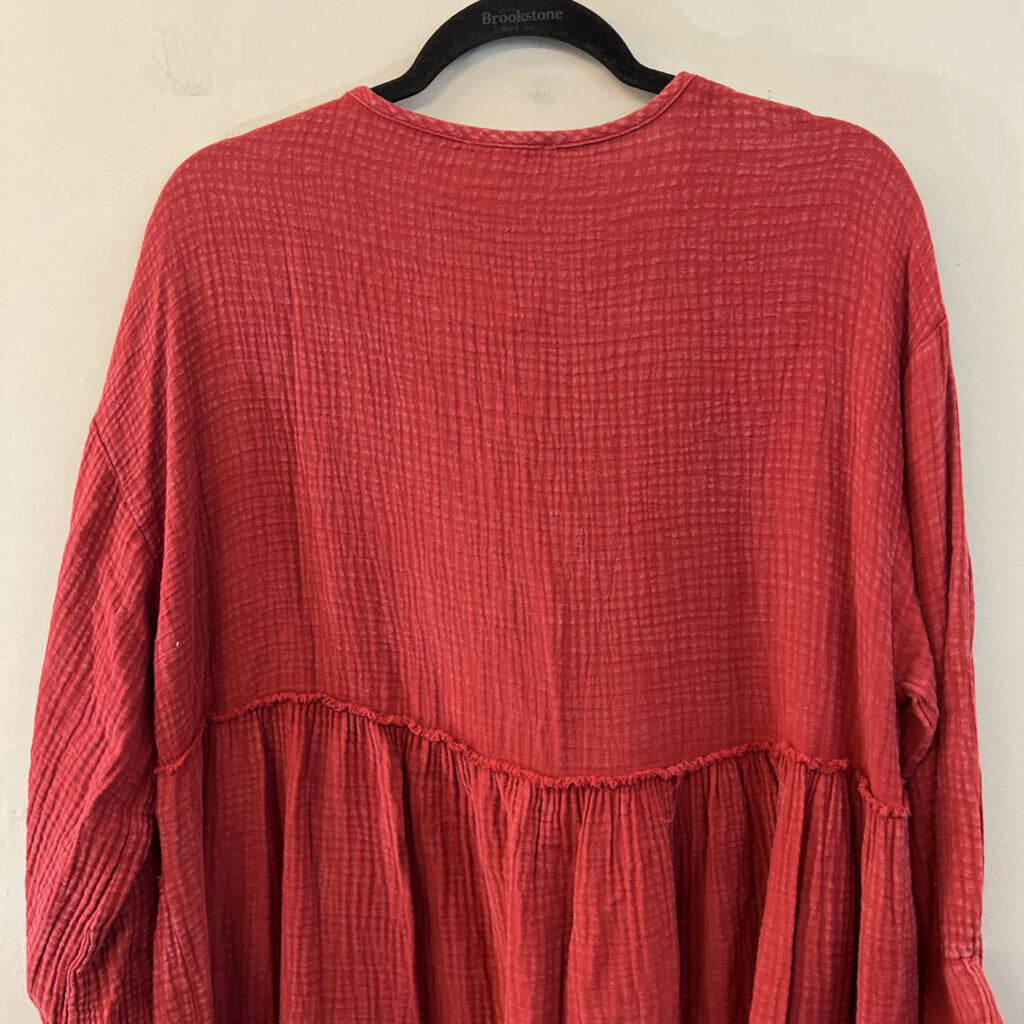 Easel Red Textured Long Sleeve Dress Large