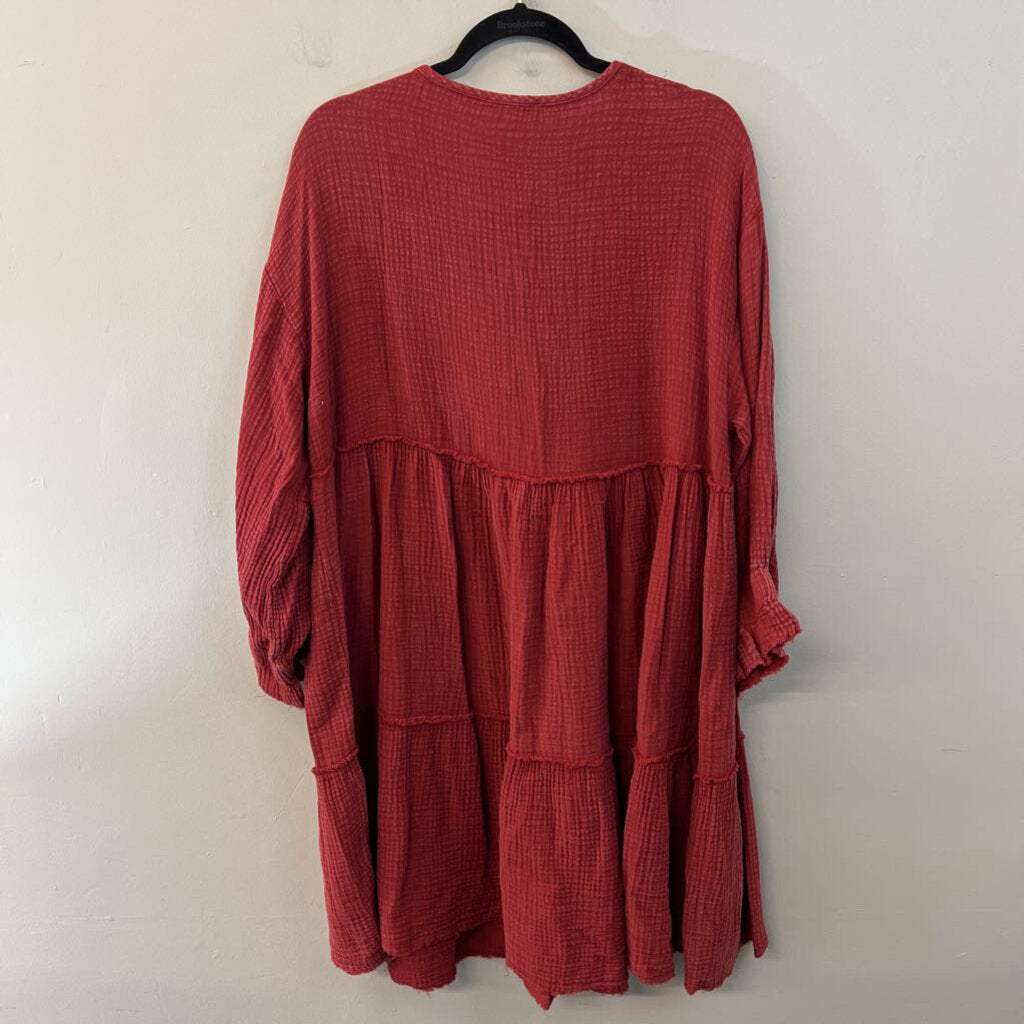 Easel Red Textured Long Sleeve Dress Large