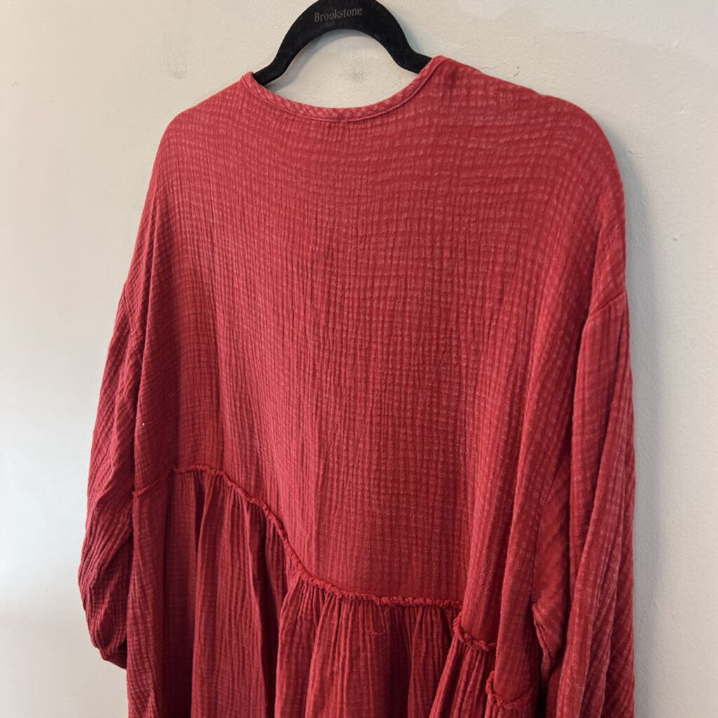 Easel Red Textured Long Sleeve Dress Large